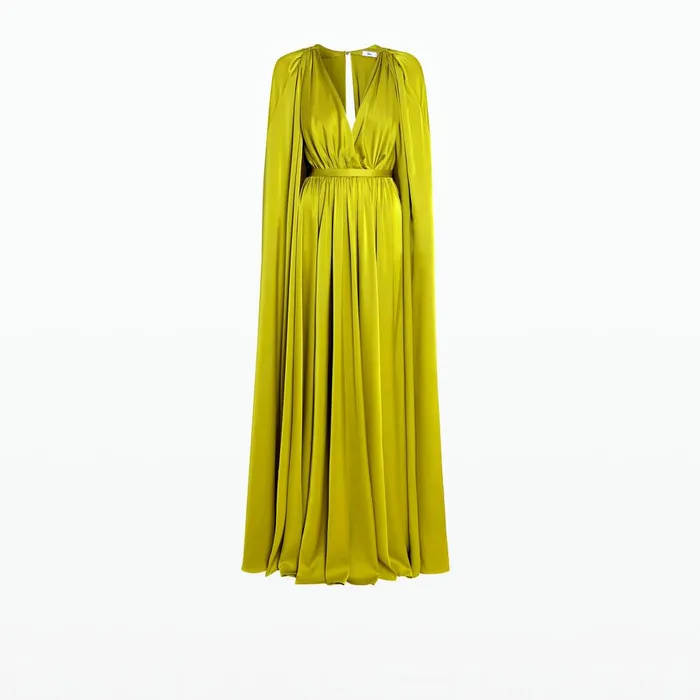 Safiyaa Bianca Chartreuse Long Dress Women Capes and Harnesses