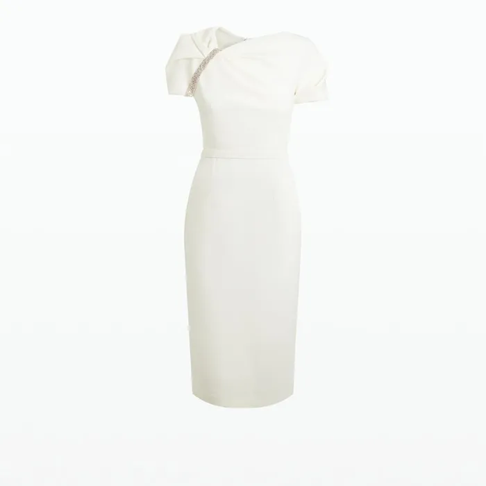 Safiyaa Callina Ivory Embroidered Midi Dress Women Dresses