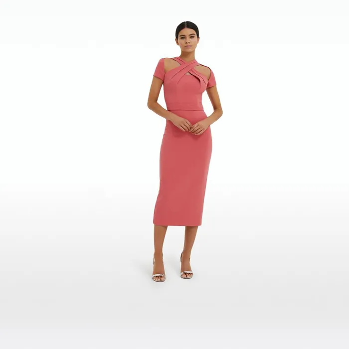 Safiyaa Cressida Terracotta Midi Dress Women Dresses
