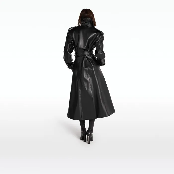 Safiyaa Emy Black Vegan Leather Coat Women Jackets and Coats