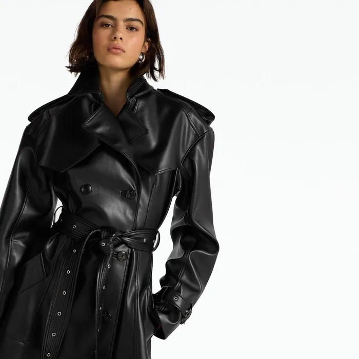 Safiyaa Emy Black Vegan Leather Coat Women Jackets and Coats