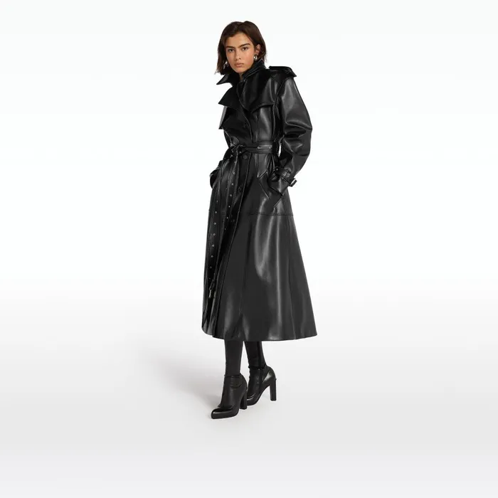 Safiyaa Emy Black Vegan Leather Coat Women Jackets and Coats