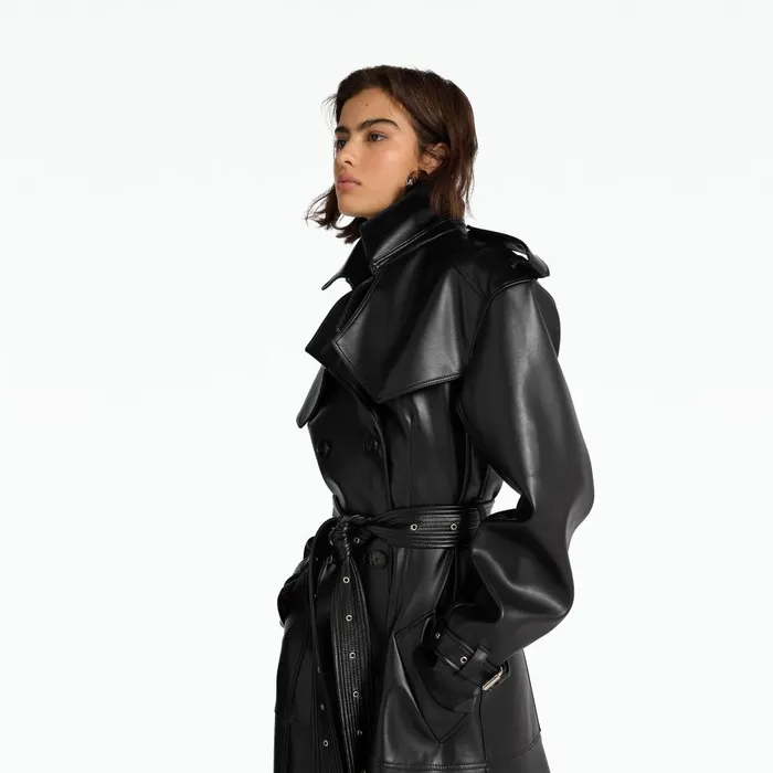 Safiyaa Emy Black Vegan Leather Coat Women Jackets and Coats