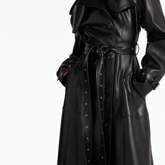 Safiyaa Emy Black Vegan Leather Coat Women Jackets and Coats