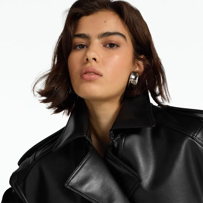 Safiyaa Emy Black Vegan Leather Coat Women Jackets and Coats