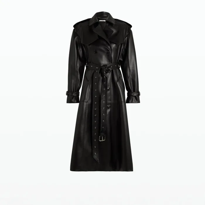 Safiyaa Emy Black Vegan Leather Coat Women Jackets and Coats