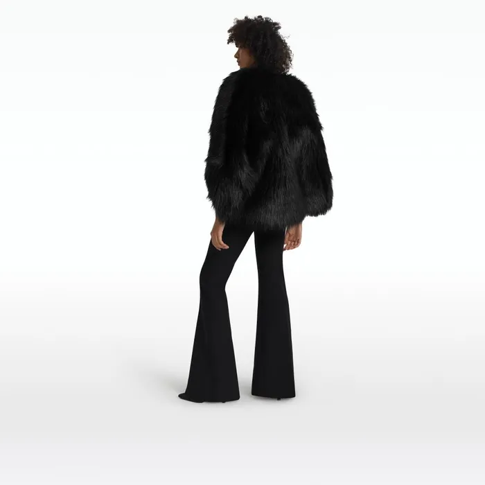 Safiyaa Ezra Black Faux Fur Jacket Women Jackets and Coats