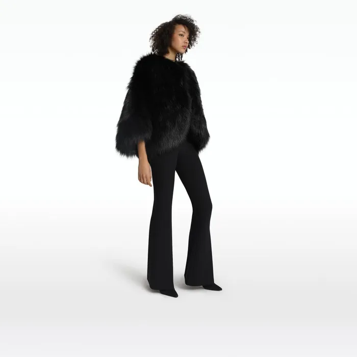 Safiyaa Ezra Black Faux Fur Jacket Women Jackets and Coats