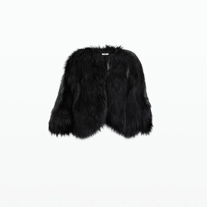 Safiyaa Ezra Black Faux Fur Jacket Women Jackets and Coats