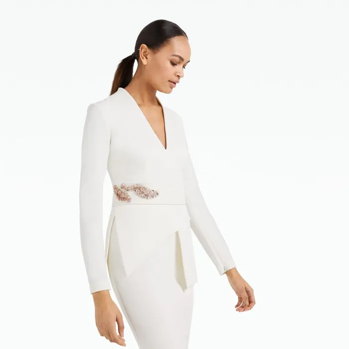 Safiyaa Favara Ivory Curled Leaf Embroidered Top Women Tops
