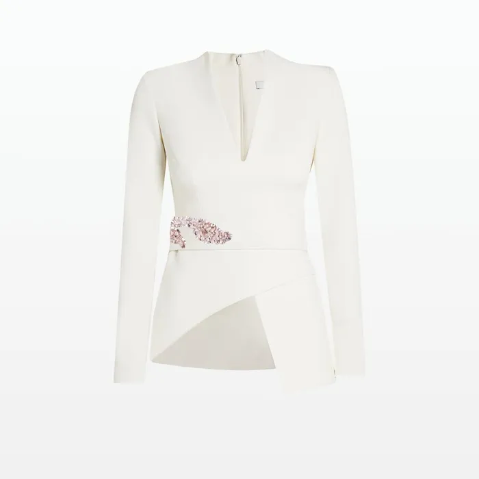Safiyaa Favara Ivory Curled Leaf Embroidered Top Women Tops
