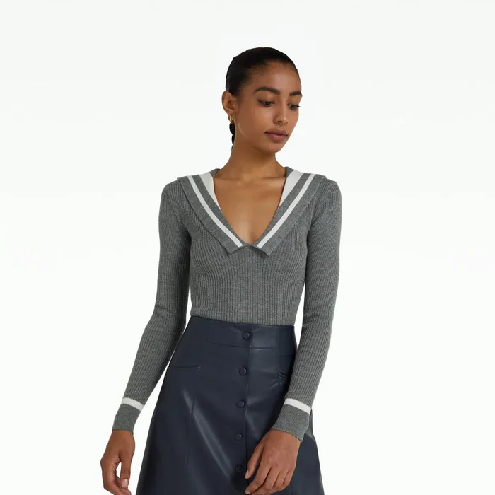 Safiyaa Odette Stone Melange and Ivory Knit Women Tops