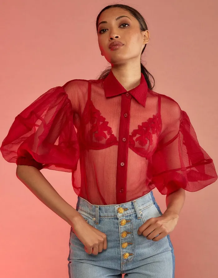 Sheer Bliss Blouse 8211 Red Women Cynthia Rowley Tops