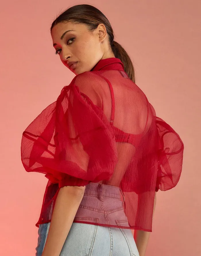 Sheer Bliss Blouse 8211 Red Women Cynthia Rowley Tops