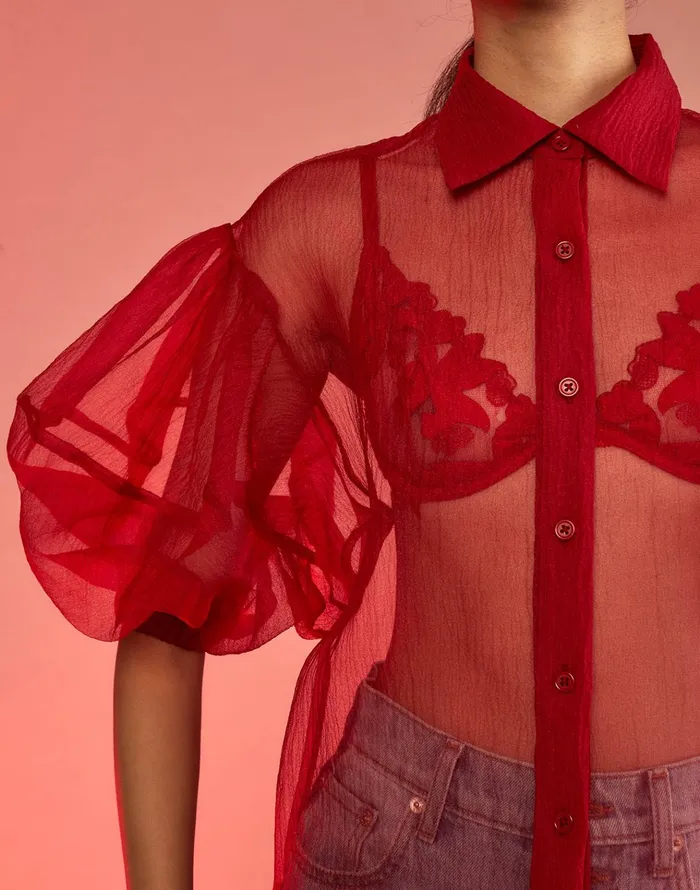 Sheer Bliss Blouse 8211 Red Women Cynthia Rowley Tops