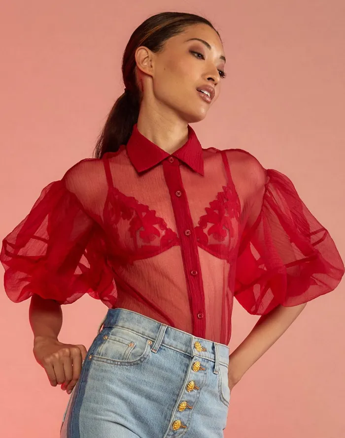 Sheer Bliss Blouse 8211 Red Women Cynthia Rowley Tops