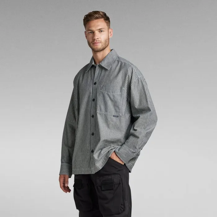 Shirts Men GStar RAW Boxy Fit Shirt Rinsed Deck Stripe