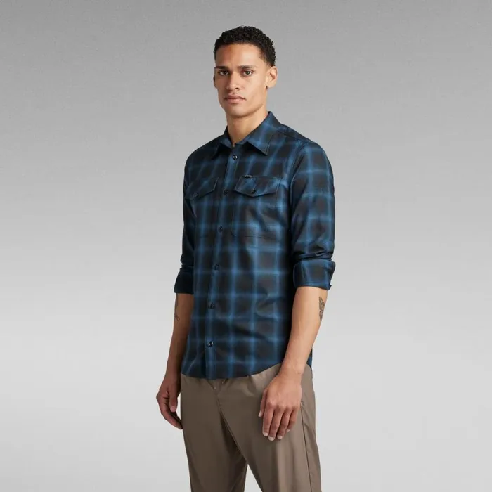 Shirts Men GStar RAW Marine Slim Shirt Retro Blue Big Shadow Check