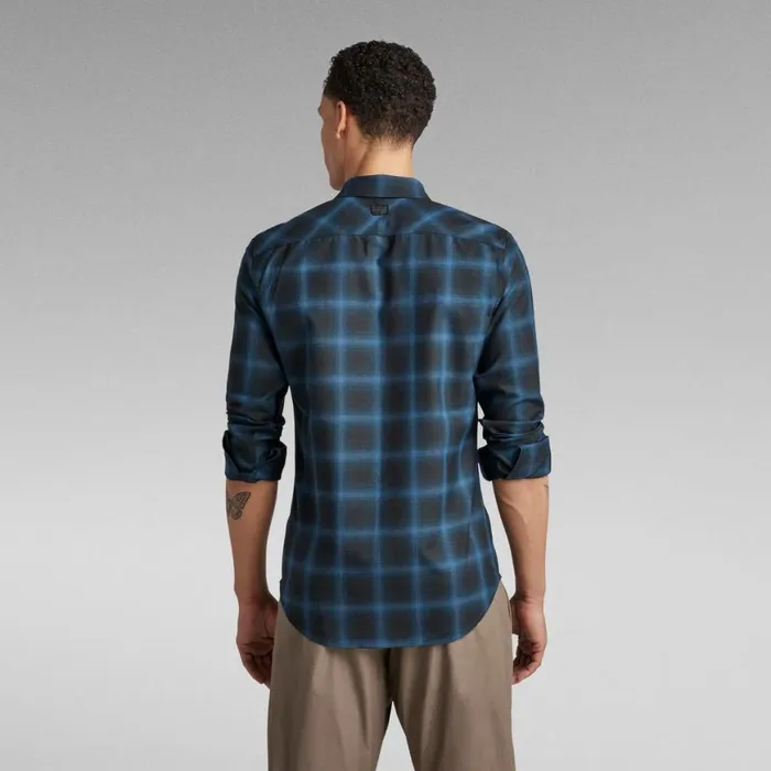 Shirts Men GStar RAW Marine Slim Shirt Retro Blue Big Shadow Check