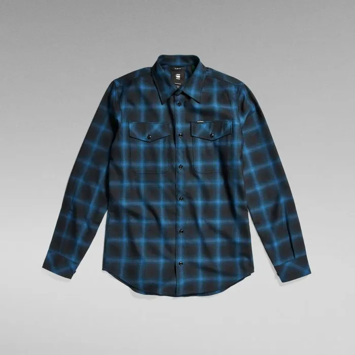 Shirts Men GStar RAW Marine Slim Shirt Retro Blue Big Shadow Check