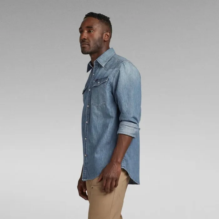 Shirts Men GStar RAW Premium 3301 Regular Denim Shirt Faded Cadet Blue
