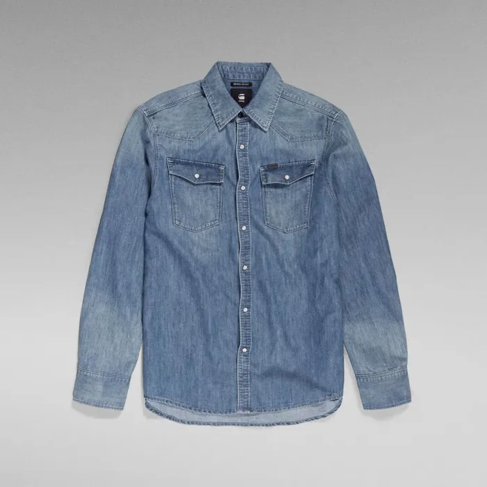 Shirts Men GStar RAW Premium 3301 Regular Denim Shirt Faded Cadet Blue
