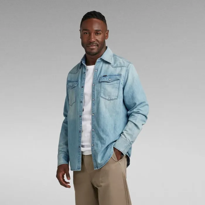 Shirts Men GStar RAW Premium 3301 Regular Denim Shirt Sun Faded Cadet Blue
