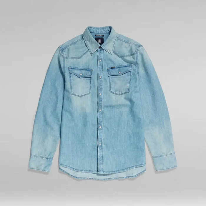 Shirts Men GStar RAW Premium 3301 Regular Denim Shirt Sun Faded Cadet Blue