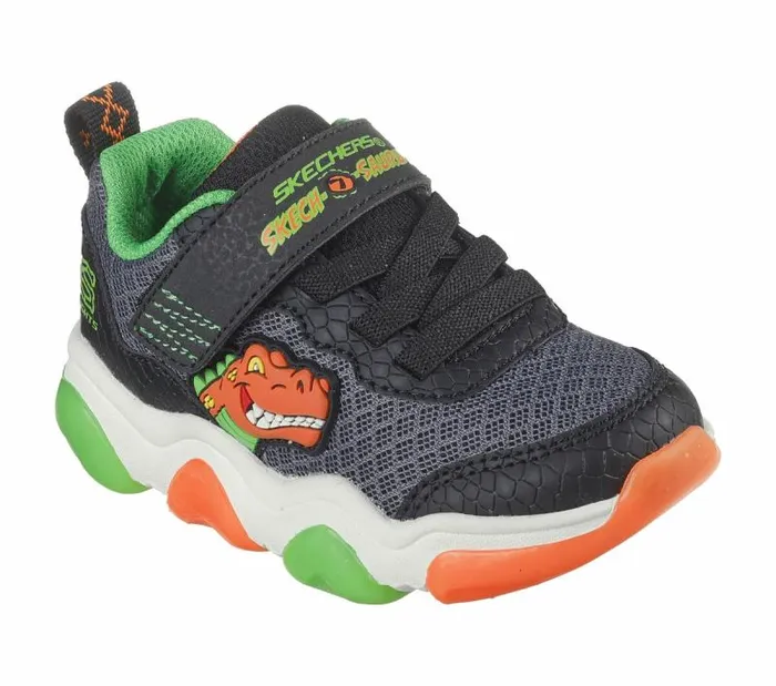 Skechers Mighty Glow 20 8211 DinoBolt Black Orange Kids Athletic Shoes and Sneakers Skechers Mighty Glow 20 8211 DinoBolt Black Orange Kids Athletic Shoes and Sneakers