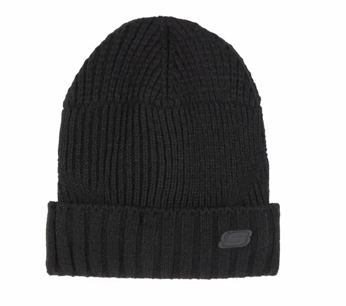 Skechers Mixed Rib Knit Beanie Black WomenMen Cold Weather Gear