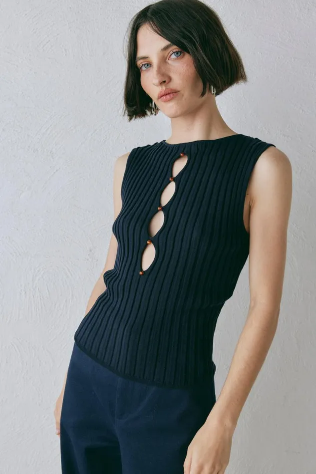 Sleeveless Women VRG GRL Billie Knit Top Navy