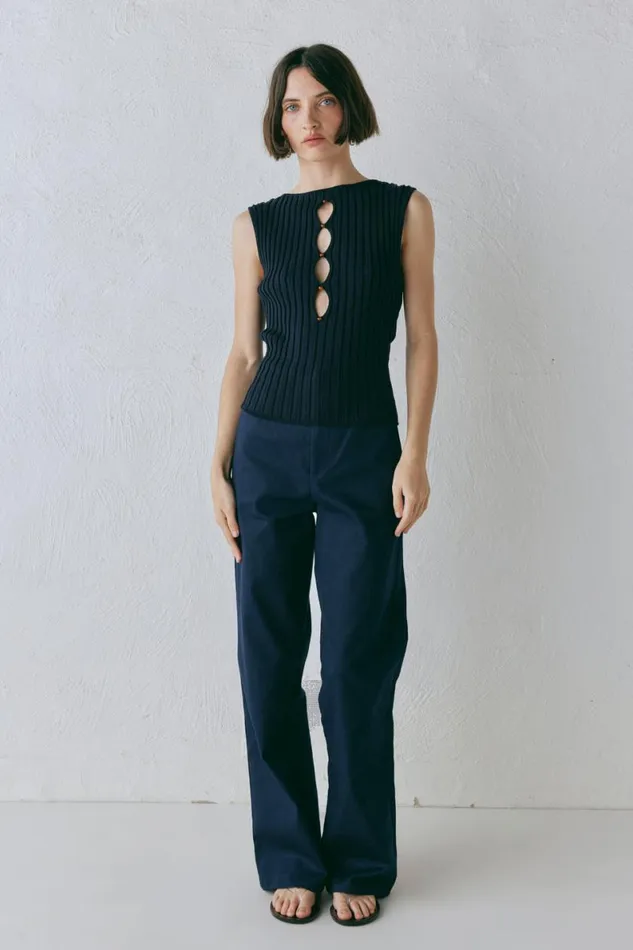 Sleeveless Women VRG GRL Billie Knit Top Navy Sleeveless Women VRG GRL Billie Knit Top Navy