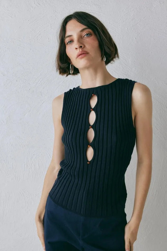 Sleeveless Women VRG GRL Billie Knit Top Navy Sleeveless Women VRG GRL Billie Knit Top Navy