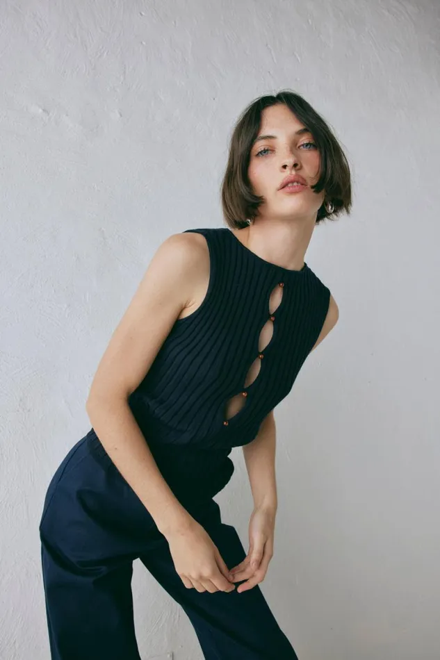 Sleeveless Women VRG GRL Billie Knit Top Navy Sleeveless Women VRG GRL Billie Knit Top Navy