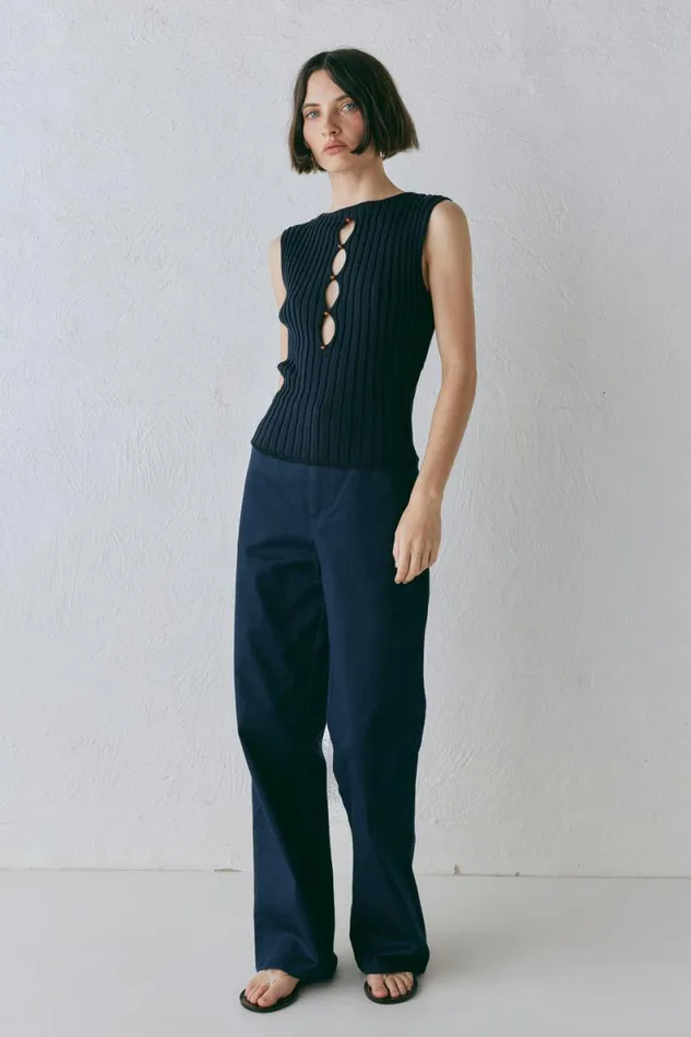 Sleeveless Women VRG GRL Billie Knit Top Navy Sleeveless Women VRG GRL Billie Knit Top Navy