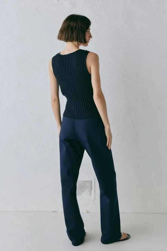 Sleeveless Women VRG GRL Billie Knit Top Navy Sleeveless Women VRG GRL Billie Knit Top Navy