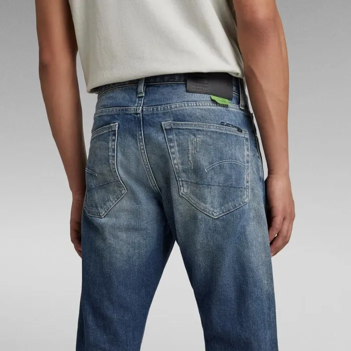 Slim Men GStar RAW 3301 Slim Selvedge Jeans Antique Faded Napoleon Blue Destroyed