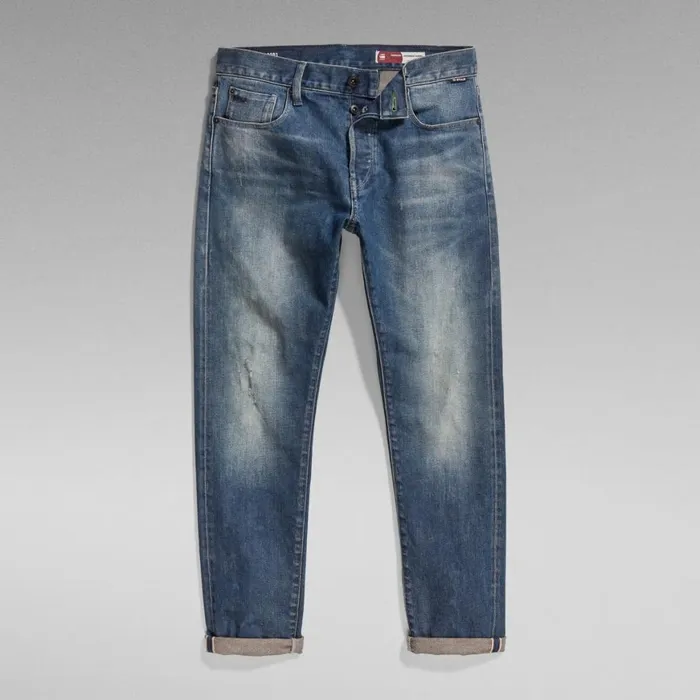 Slim Men GStar RAW 3301 Slim Selvedge Jeans Antique Faded Napoleon Blue Destroyed