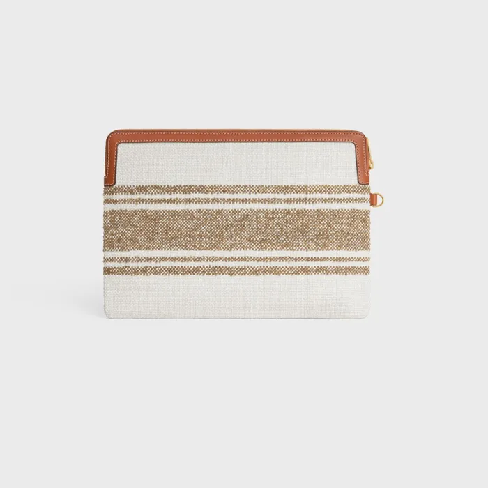 Small Pouch With Strap In Striped Textile With Celine Jacquard Tobacco Tan Women CELINE TECH AND SMALL ACCESSORIES Small Pouch With Strap In Striped Textile With Celine Jacquard Tobacco Tan Women CELINE TECH AND SMALL ACCESSORIES