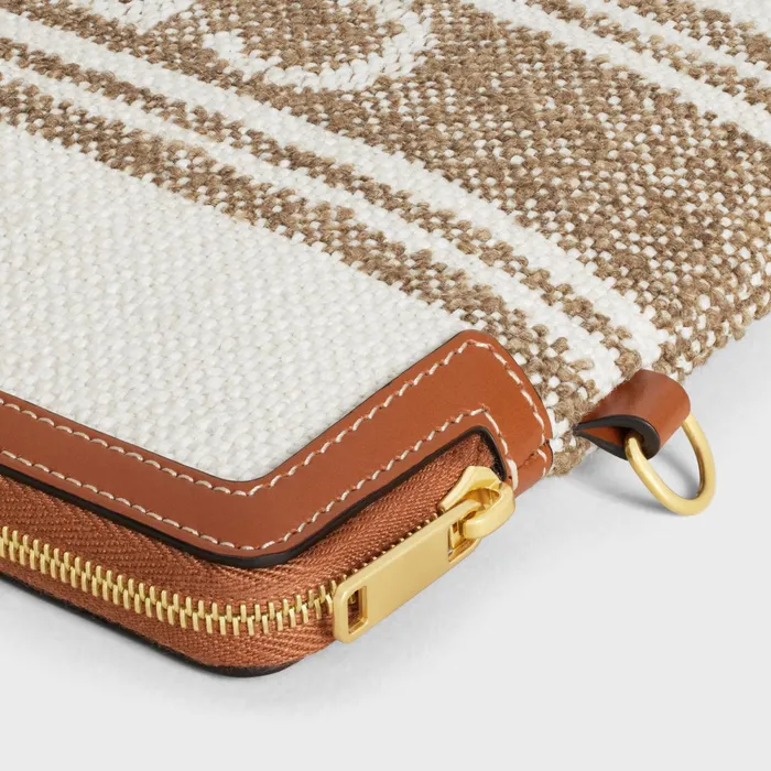 Small Pouch With Strap In Striped Textile With Celine Jacquard Tobacco Tan Women CELINE TECH AND SMALL ACCESSORIES Small Pouch With Strap In Striped Textile With Celine Jacquard Tobacco Tan Women CELINE TECH AND SMALL ACCESSORIES