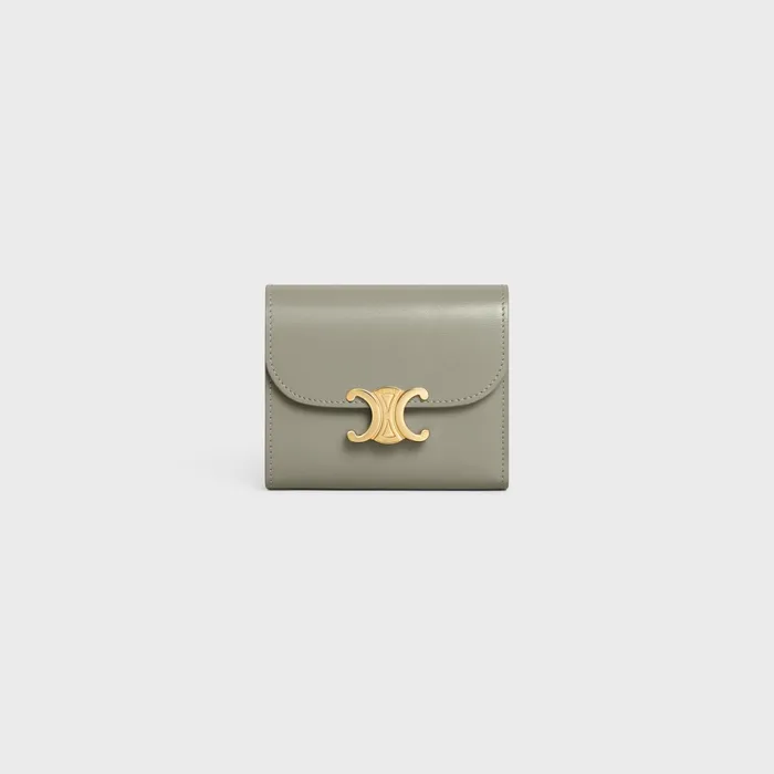 Small Wallet Triomphe In Shiny Calfskin Green Clay Women CELINE WALLETS