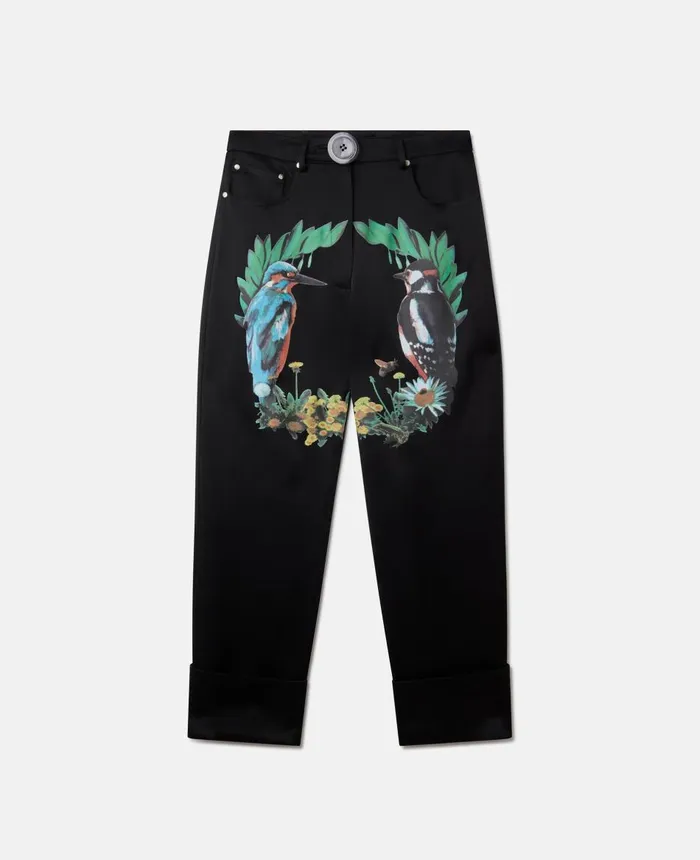 Stella McCartney Bird Crest Print Satin Tailored Trousers Blackgrey Women Trousers And Shorts Stella McCartney Bird Crest Print Satin Tailored Trousers Blackgrey Women Trousers And Shorts