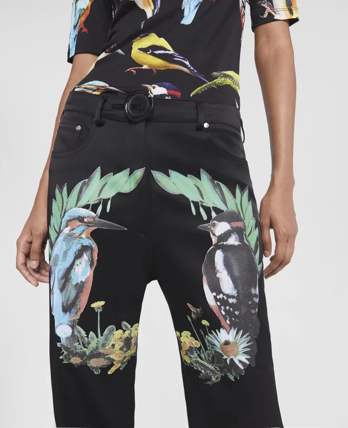 Stella McCartney Bird Crest Print Satin Tailored Trousers Blackgrey Women Trousers And Shorts Stella McCartney Bird Crest Print Satin Tailored Trousers Blackgrey Women Trousers And Shorts