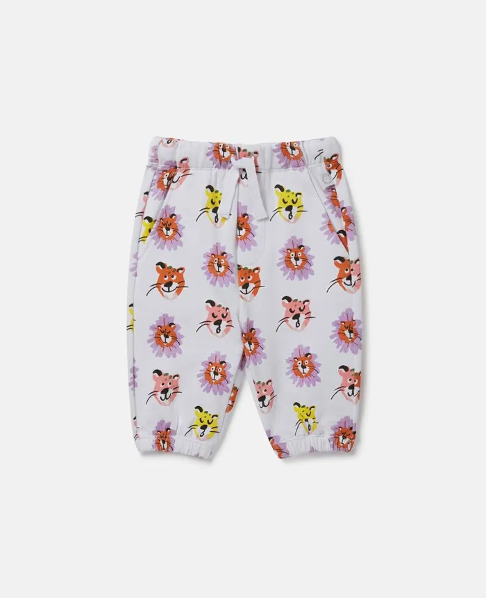 Stella McCartney Cheetah Face Print Joggers White Multicolour Kids Pants and Shorts Stella McCartney Cheetah Face Print Joggers White Multicolour Kids Pants and Shorts