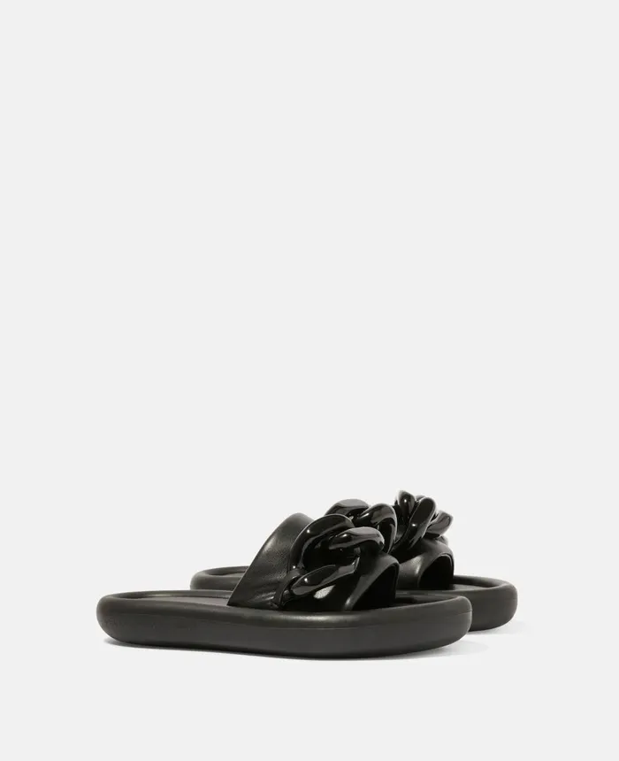 Stella McCartney Chunky Chain Air Slides Black Women Flats