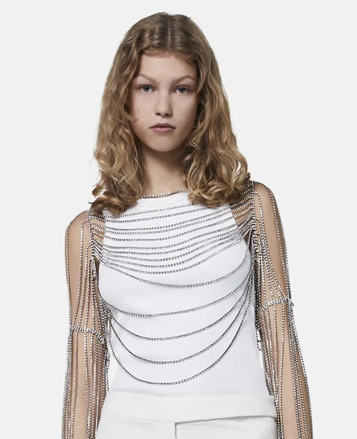 Stella McCartney Crystal Chain Sleeve Top Crystal Women Shirts And Tops