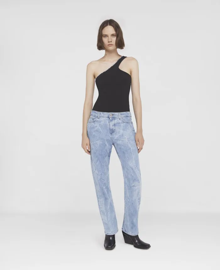 Stella McCartney Crystal Frame OneShoulder Top Black Women Shirts And Tops