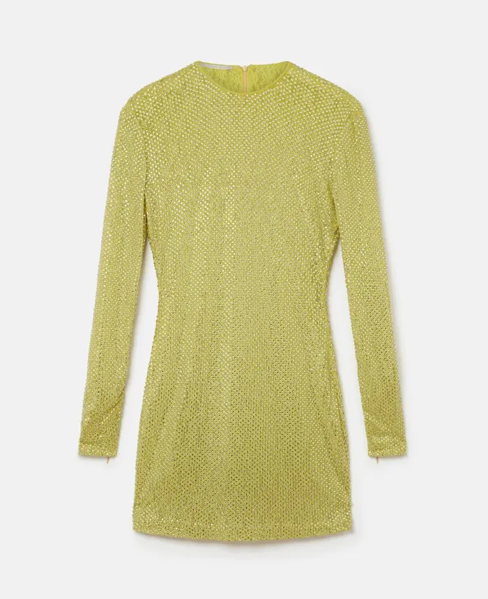 Stella McCartney Crystal Lace LongSleeved Mini Dress Lime Green Women Dresses Stella McCartney Crystal Lace LongSleeved Mini Dress Lime Green Women Dresses