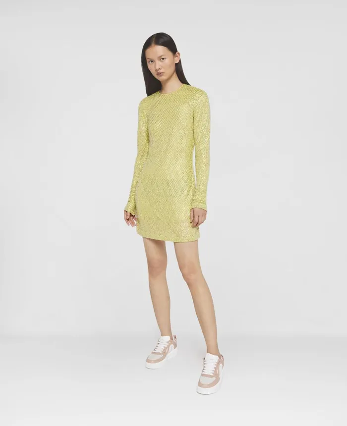 Stella McCartney Crystal Lace LongSleeved Mini Dress Lime Green Women Dresses Stella McCartney Crystal Lace LongSleeved Mini Dress Lime Green Women Dresses