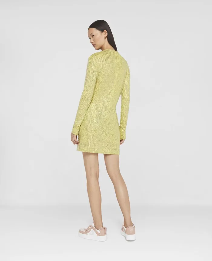 Stella McCartney Crystal Lace LongSleeved Mini Dress Lime Green Women Dresses Stella McCartney Crystal Lace LongSleeved Mini Dress Lime Green Women Dresses